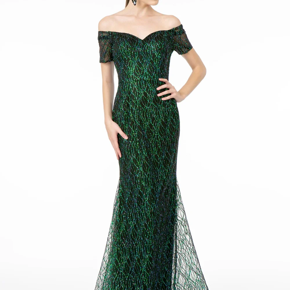 NEW GREEN  Off Shoulder Tulle Jewel Dress GSGL1846